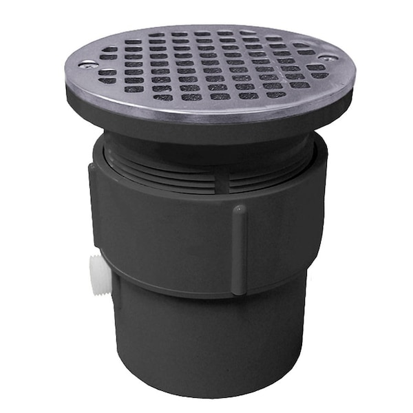 Jones Stephens 3in. x 4in. PVC Pipe Fit Drain Base with 3-1/2in. Plastic Spud and 5in. Stainless Steel Strainer D53428 - main